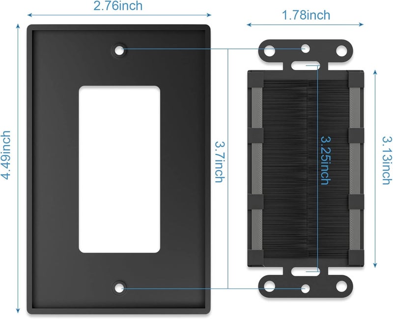 iwillink (2 Pack) Brush Wall Plate with Low Voltage Mounting Bracket, Cable Pass Through Insert for Wires, Single Gang Cable Access Strap, Wall Socket for HDTV, Home Theater Systems - Black - Image 2